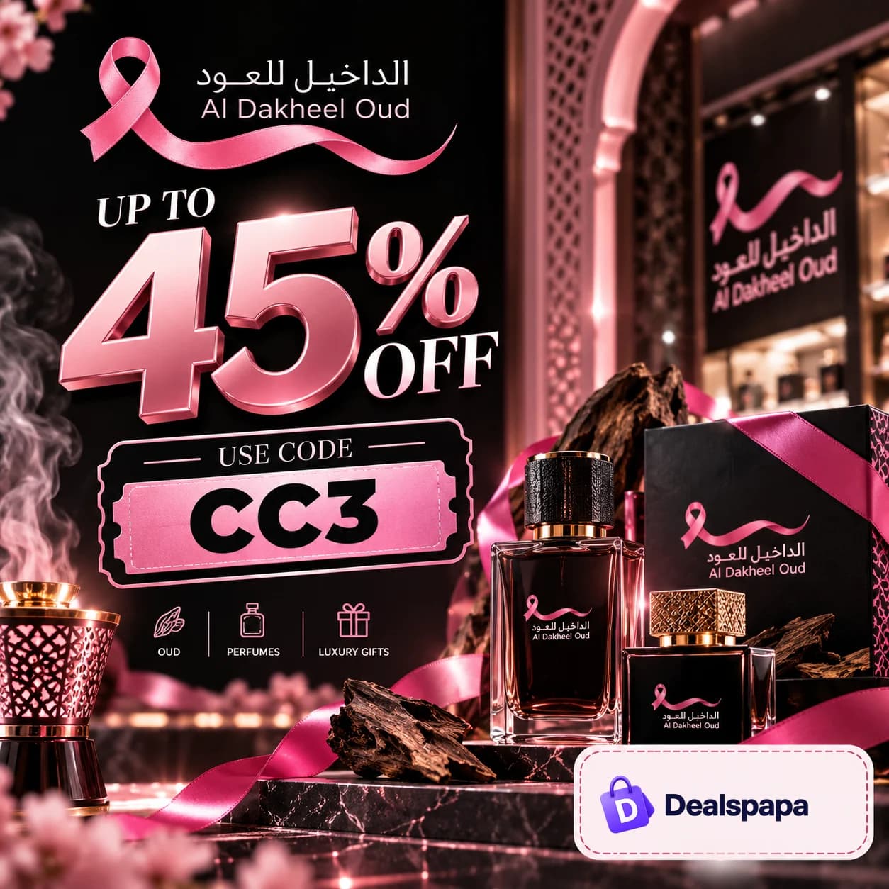 Al Dakheel Oud up to 45% off coupon code CC3 - Dealspapa