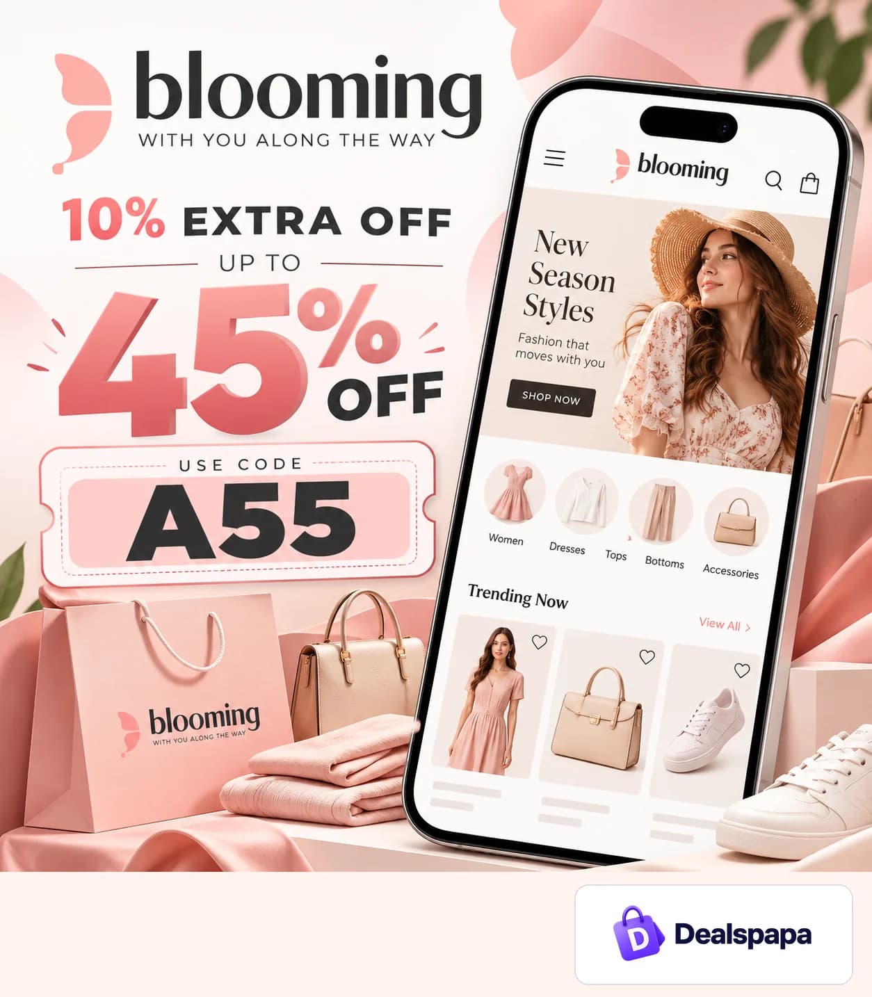 Blooming Wear extra 10% off coupon code A55 - Dealspapa